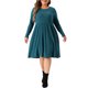 thumbnail image 2 of Agnes Orinda Trajes de Halloween Vestidos de Talla Grande para Mujer Vestido de Punto Midi de Cuello Redondo y Manga Larga 4X Azul Pavo Real, 2 of 6
