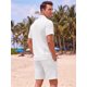 thumbnail image 3 of INSPIRE CHIC Conjunto de 2 Piezas para Hombre Camisa con Botones y Textura Jacquard y Pantalones Cortos con Cordón M Blanco, 3 of 5