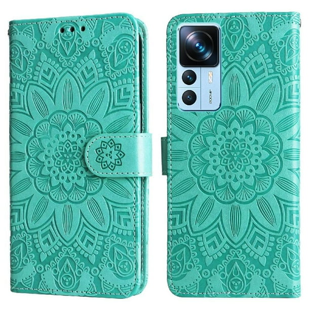 Funda tipo cartera FOXDOCK para Xiaomi 12T Pro , diseño girasol en relieve, cuero PU, cierre magnético, soporte y tarjetero
