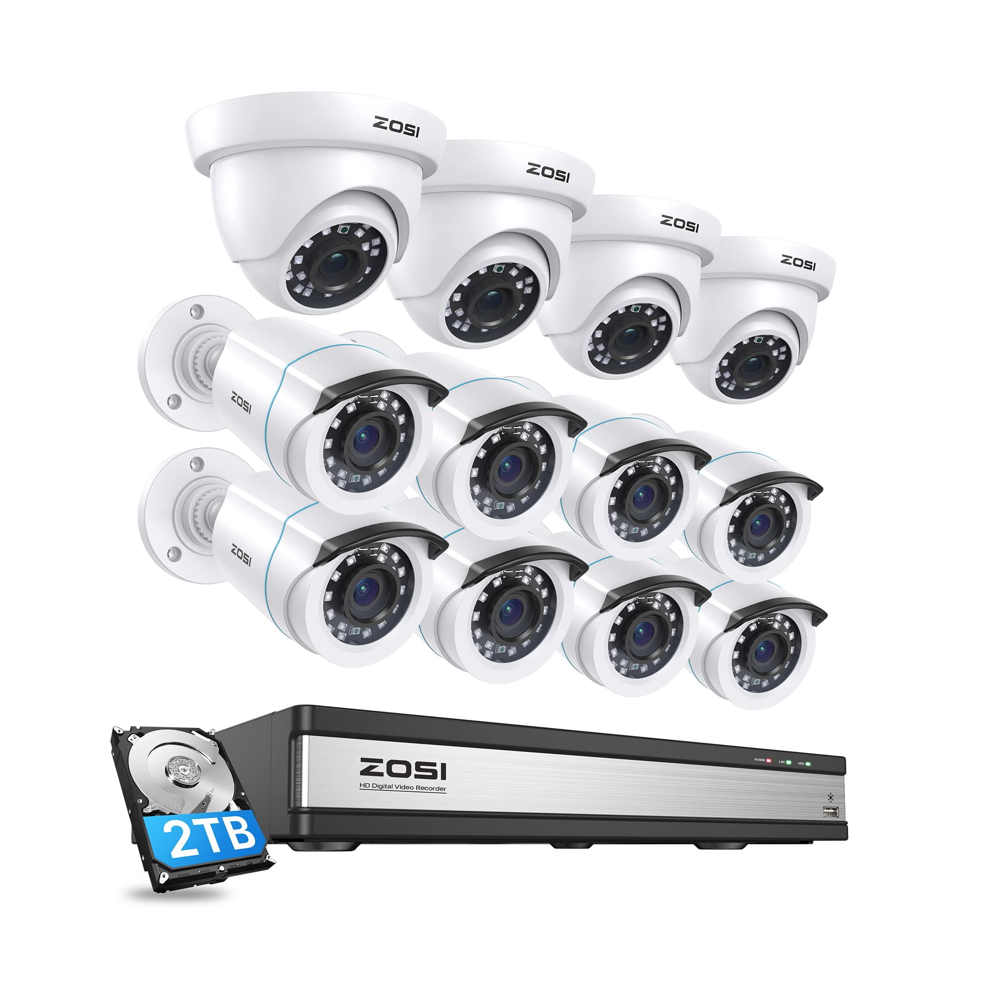 Sistema De Cámara De Seguridad Zosi 1080p 16 Canales Con 12 X 2 Mp