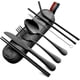 thumbnail image 1 of Utensilios portátiles, juego de cubiertos para viajes y camping, 8 piezas que incluye cuchillo, tenedor, cuchara, palillos, cepillo de limpieza y pajitas, estuche portátil, juego de cubiertos de acero, 1 of 7