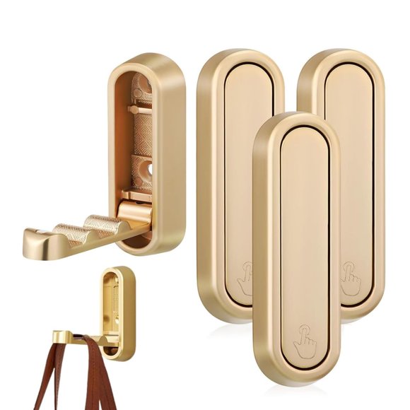 Ganchos de pared plegables Growalleter de metal dorado para baño y cocina