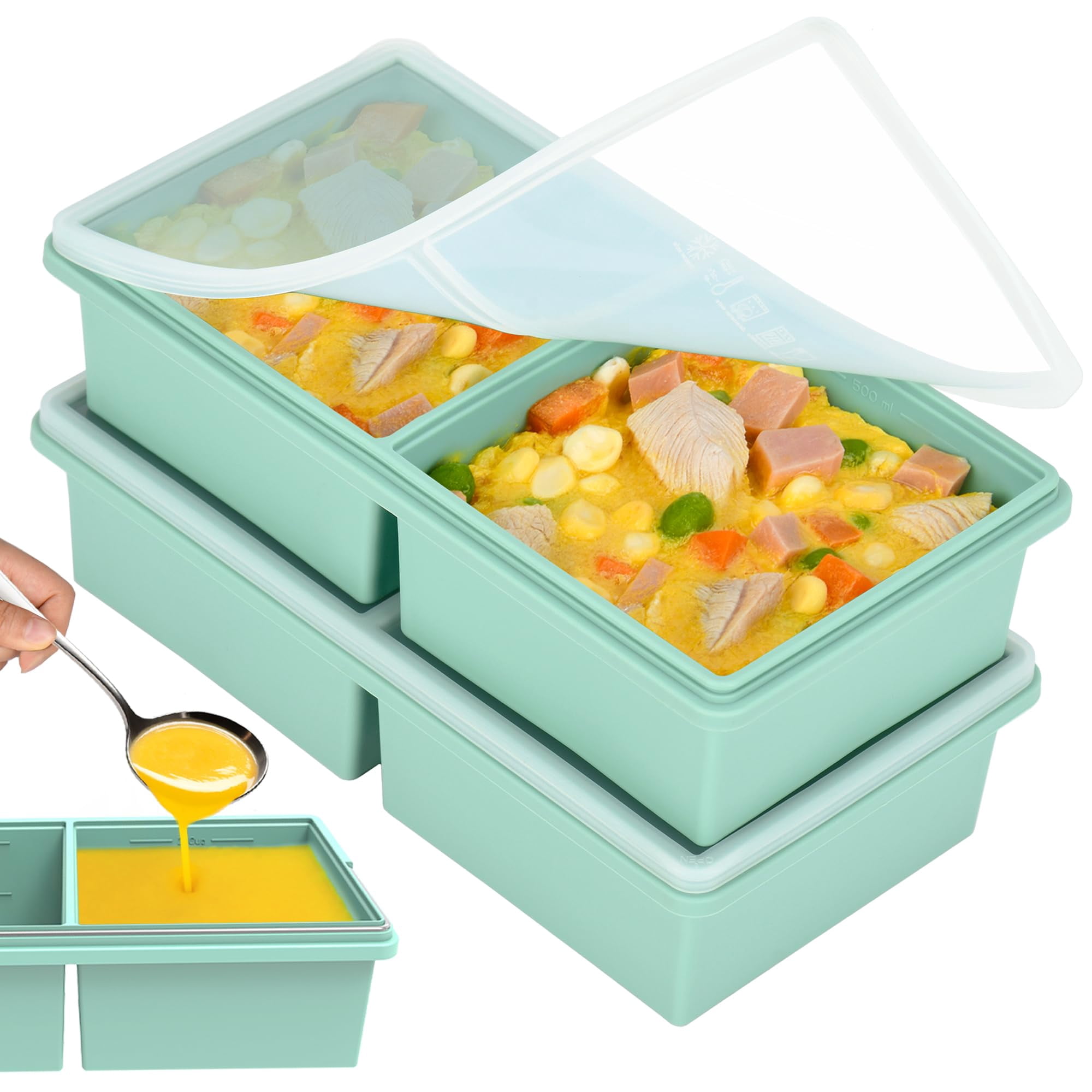 Cyhhave - Bandejas Para Congelador Cyhave De Silicona De 500 Ml Y 250 Ml Con Tapas, 2 Tazas