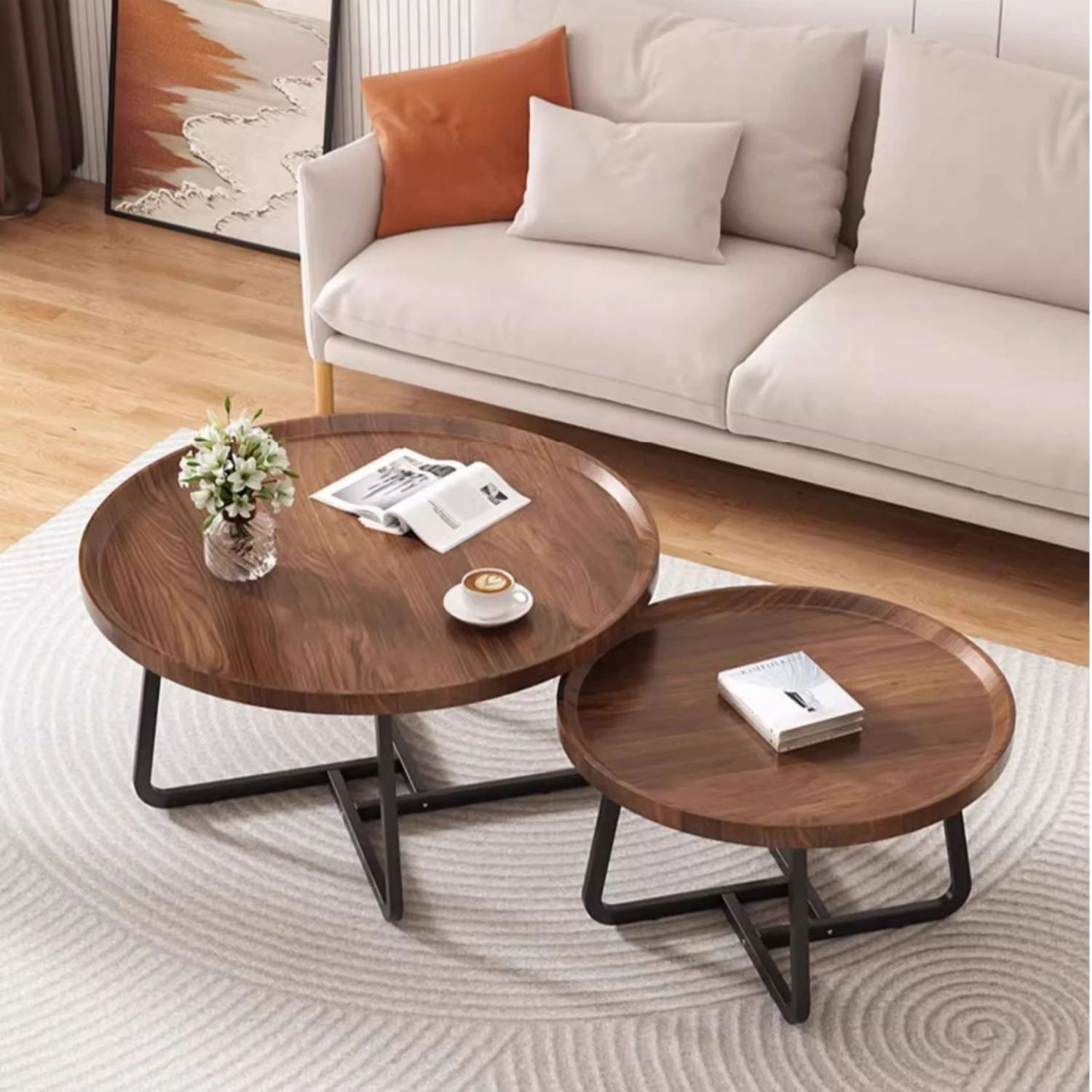 Santú Home & Deco - Mesas De Centro Anidada Doble Madera Y Metal Café