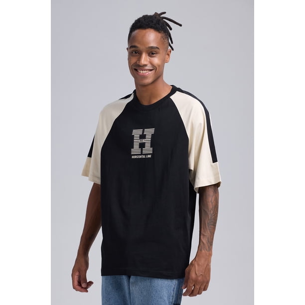 Polera Hombre Manga Contra Tono Negro - ll