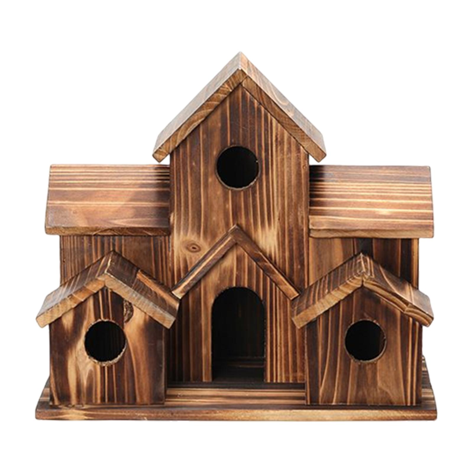 Magideal - Casas De Pájaros Colgantes Casa De Colibrí Hecho A Mano Pájaros Hut Decoración Suministros 6 Hoyos Jaula De Pájaros De Madera Grande Para Exteriores