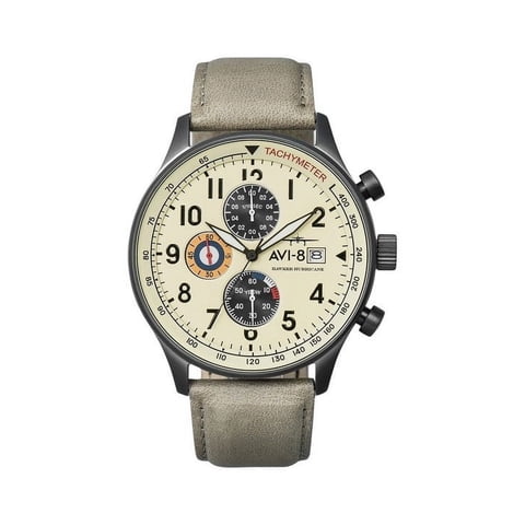 Reloj Avi-8 Hawker Hurricane Classic Cronógrafo Cuarzo Esfera Crema Beige Correa Cuero Av-4011-0C Para Hombre