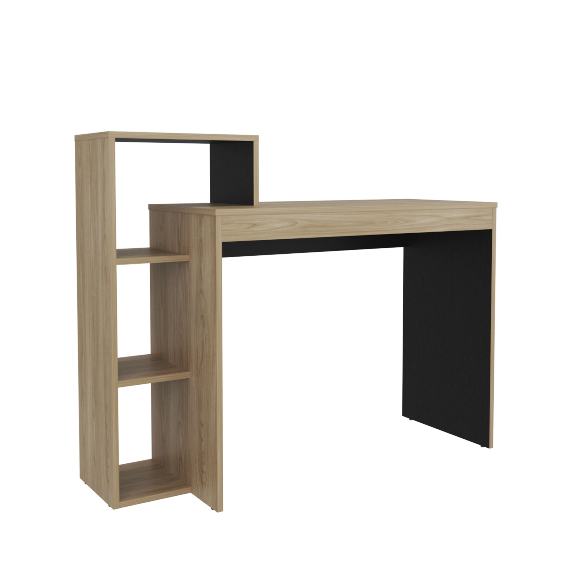 Fmfurniture - Escritorio Biblioteca 3 Repisas Café Claro Y Negro