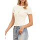 thumbnail image 4 of INSPIRE CHIC Top de Punto de Manga Corta para Mujer Cuello Redondo Casual con Botones Camisetas Tejidas Suaves y Cómodas XL Blanco, 4 of 6