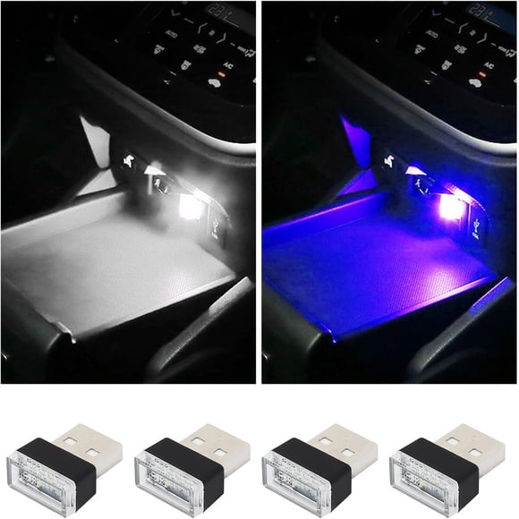 Lámpara LED USB para auto Augeny interior, 4 unidades, blanco y azul