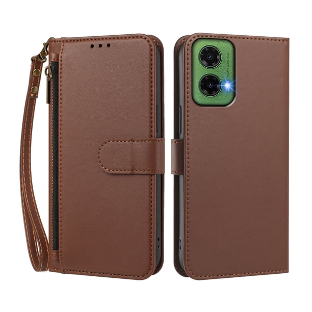 Funda Tipo Billetera para Motorola Moto G35 5G con Soporte y Bolsillo con Cierre Marrón