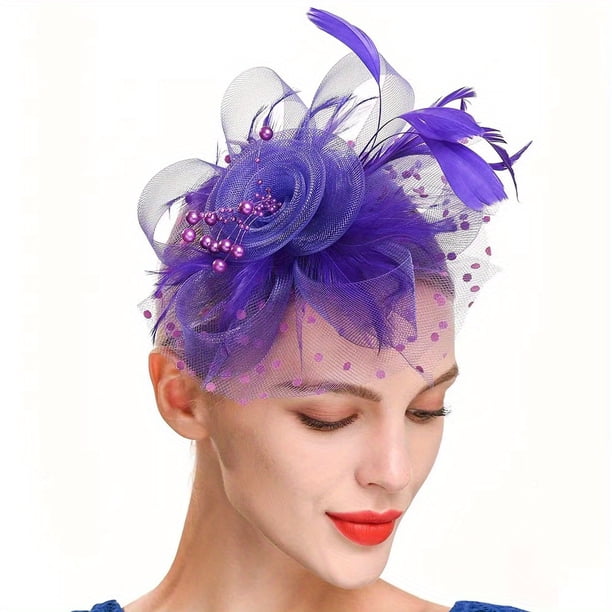 Elegant Fascinators Hat for Women - Perfect for Tea Parties, Kentucky Derby, Weddings, and Cocktail Parties - Features Mesh, Feathers, and Flower Decorations