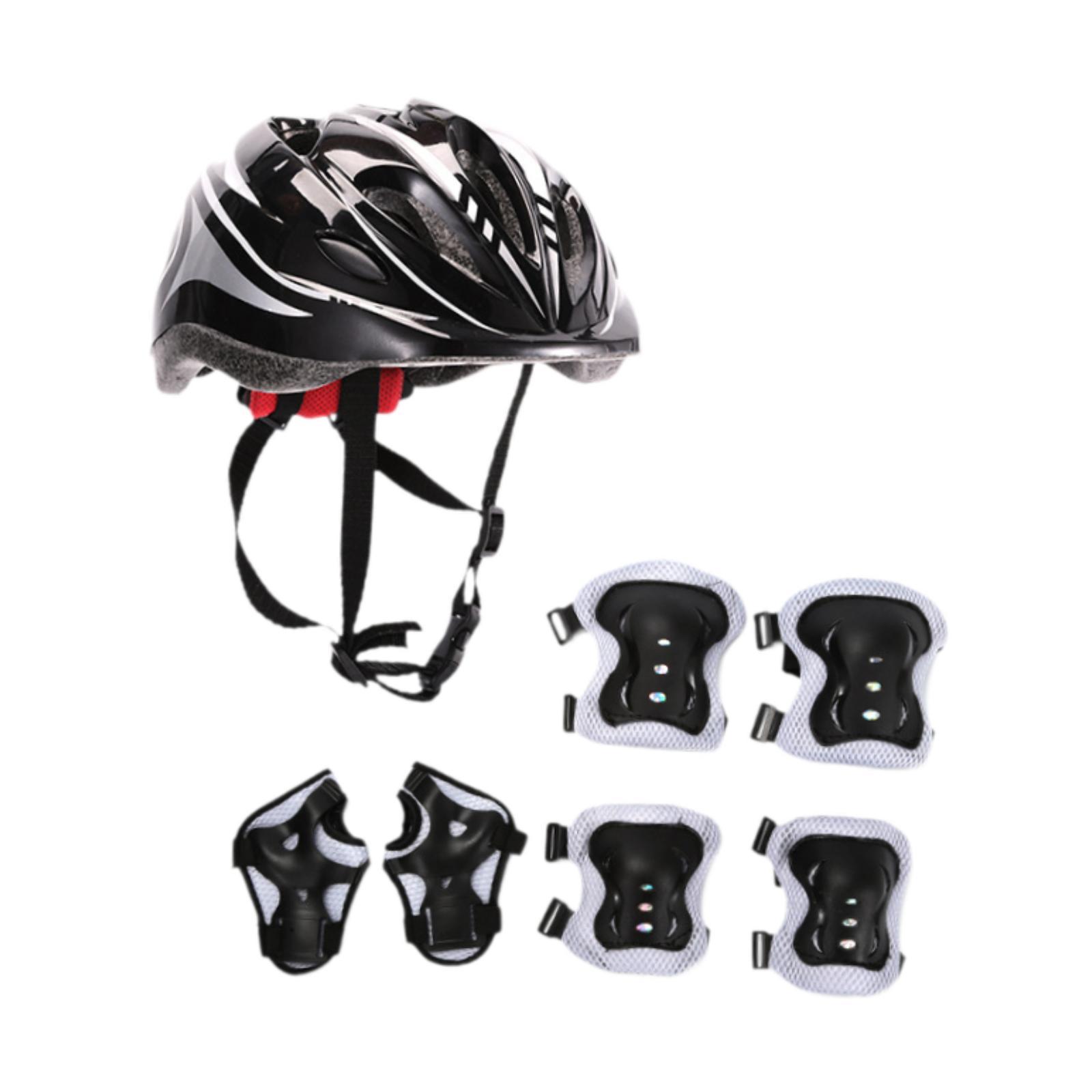 Ioensy - 7 Unids/Set Casco De Bicicleta Para Niños Para Deportes Al Aire Libre Patinaje En Línea Patinaje Negro