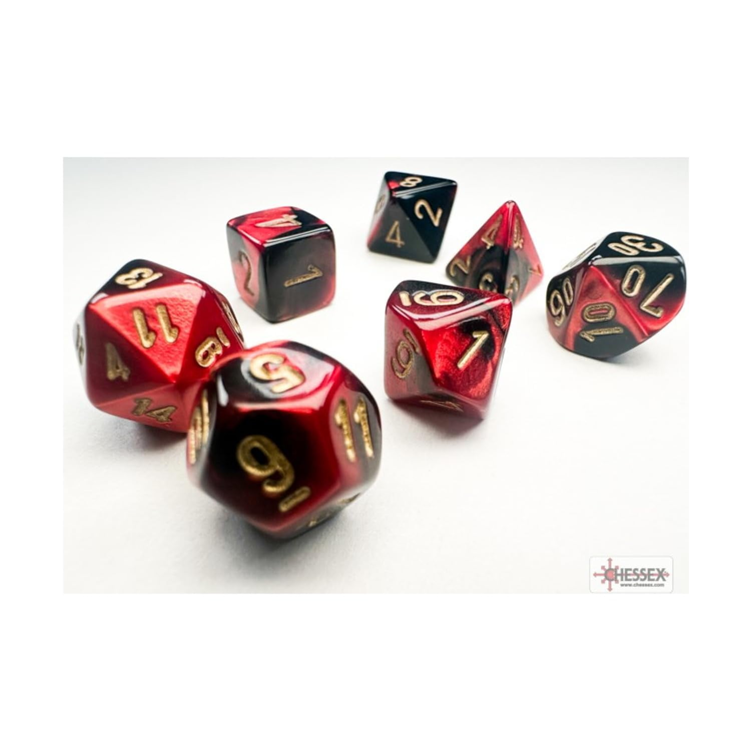 Wondertrail - Dice Chessex Gemini Mini Negro/rojo Con Números Dorados De 10 Mm, Juego De 7