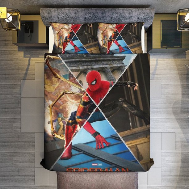 Spider-Man Fragments 3 Piece Sets Full/Queen Size - Reversible Microfiber Quilts with 2 Shams Soft Lightweight Bedspread Coverlet Comforter for All Season Bed Sheets
