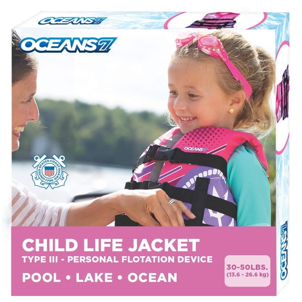 Chaleco salvavidas Oceans7 aprobado por la Guardia Costera de EE. UU., para niños de 14 a 23 kg