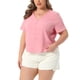 thumbnail image 4 of Agnes Orinda Mujeres Tallas Grandes Escuela Universidad Tops Recortados Cuello en V Manga Corta Abotonado Verano Camisa Casual 2X Rosa Oscuro, 4 of 6