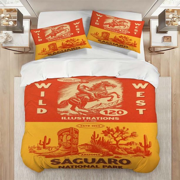 Western Vintage Poster Bedding Set Includes One Duvet Cover and Two Pillowcases. Soft and Comfortable for All Seasons