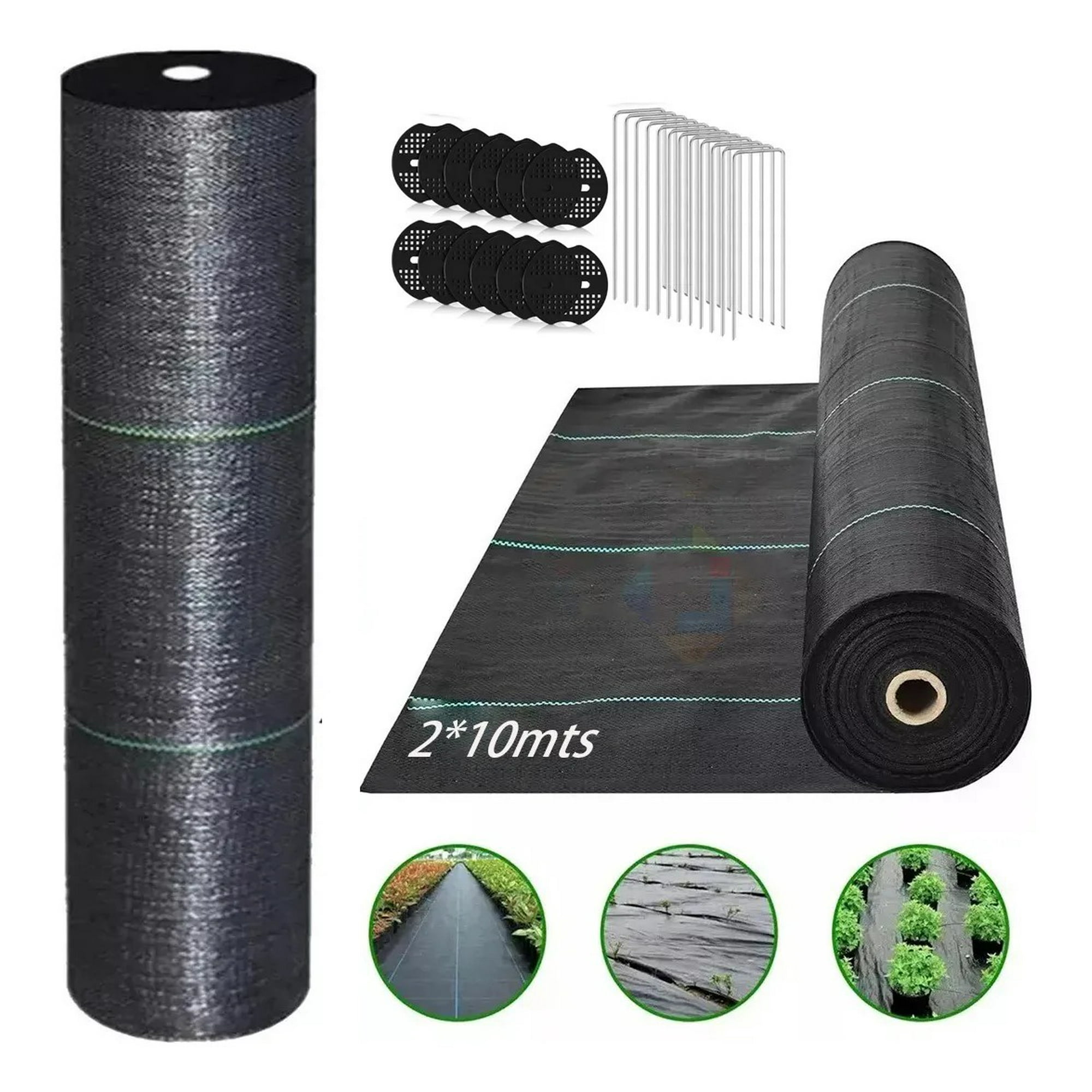 Genérica - Malla Antimaleza 2x10mts +15clavo En U +15 Espaciador