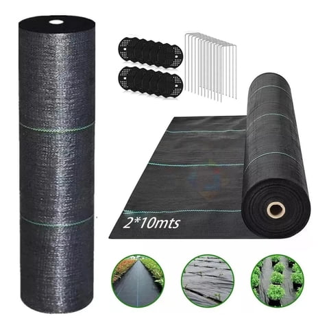 Genérica - Malla Antimaleza 2X10Mts +15Clavo En U +15 Espaciador