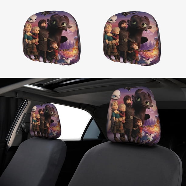 Cómo Entrenar a tu Dragón 4 Funda Protectora Universal para Reposacabezas de Coche, Funda Elástica para Reposacabezas de Asiento de Auto, Funda de Tela Antipolvo, Accesorios de Interior 2 Piezas