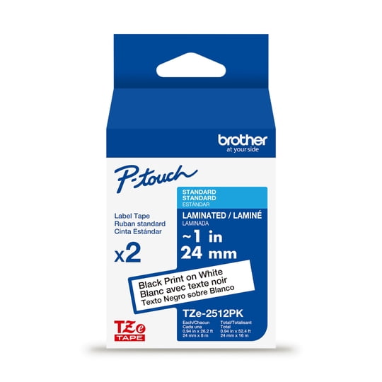 Cinta Para Etiquetas Brother Tze2512pk Laminada 24 Mm 8 M Paquete De 2