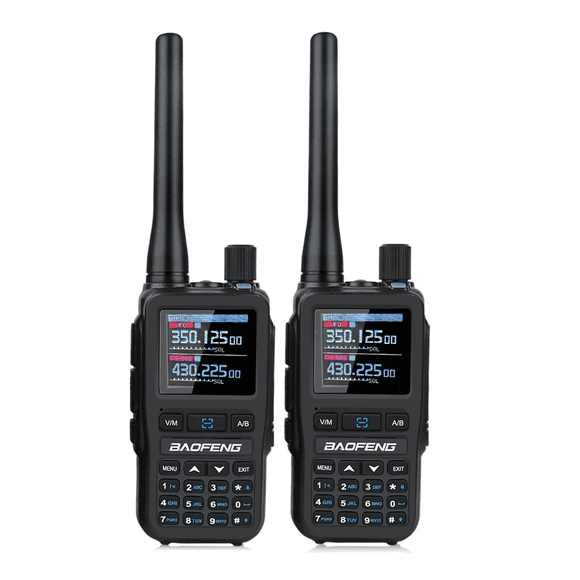 Baofeng UV 5R Mini Ham Radio Multi-Bandas Walkie Talkies Programación inalámbrica 999CH Banda de aire Radio de dos vías NOAA Policía que recibe  Negro(2pcs)