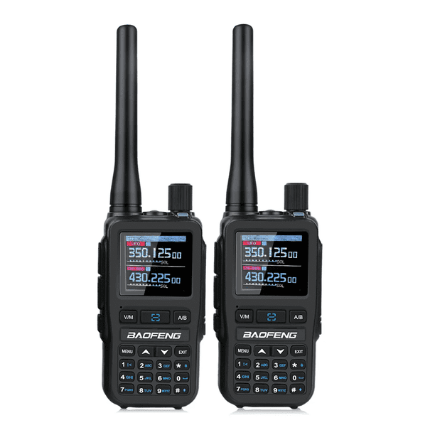 Baofeng UV 5R Mini Ham Radio Multi-Bandas Walkie Talkies Programación inalámbrica 999CH Banda de aire Radio de dos vías NOAA Policía que recibe Negro(2pcs)