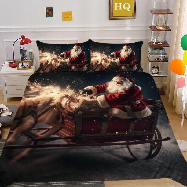 Christmas Gifts Santa Claus Quilt Duvet Cover Set Pillowcase Kids Children3-Piece Bedding Set