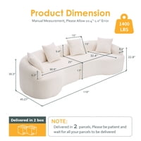M&Ms - Curved Boneless Sofa,Compression Modular 110'' Sectional,White High-Density,Couches Sleeper For Living Room Bedroom Apartment Lounge,Chenille