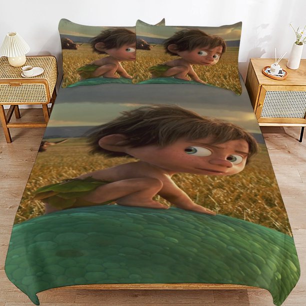 The Good Dinosaur Cartoon Bedding Sets Ultra Soft Skin-Friendly Duvet Cover 3 Piece, Cute Comforter Cover Bed Set for Boys Girls Kids