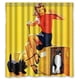 thumbnail image 1 of Cortina de ducha amarilla con diseño de pingüino y perro, con ganchos, tamaño 60 x 72 pulgadas, 1 of 3