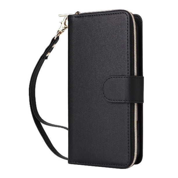 Funda Cartera con Cremallera y Correa para Samsung Galaxy S23 Plus Soporte y Tarjetero Negro