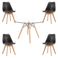 Klik Muebles - Comedor Mesa Eames Vidrio 100 Cm + 4 Sillas Tulip Negras