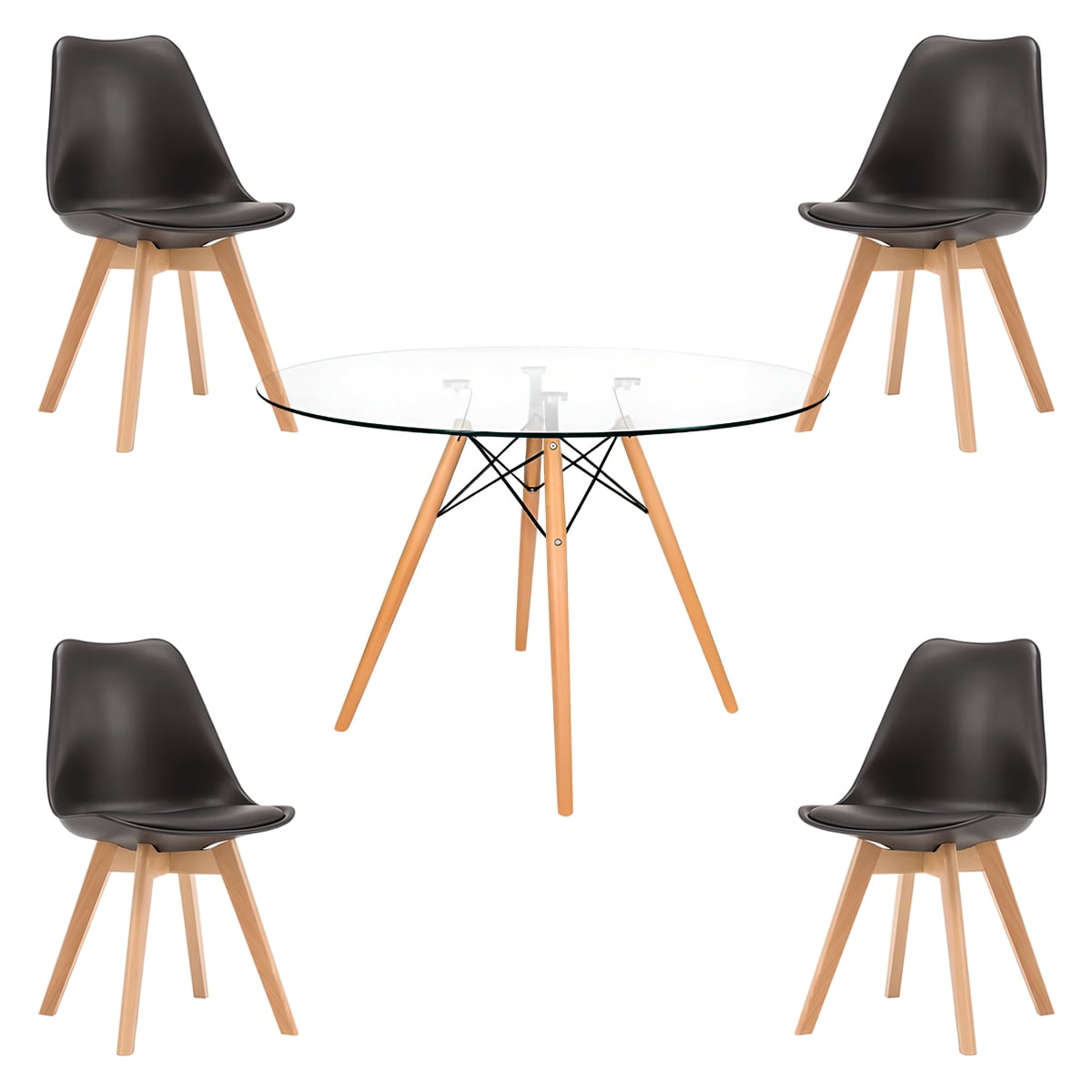 Klik Muebles - Comedor Mesa Eames Vidrio 100 Cm + 4 Sillas Tulip Negras