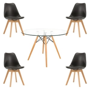Klik Muebles - Comedor Mesa Eames Vidrio 100 Cm + 4 Sillas Tulip Negras