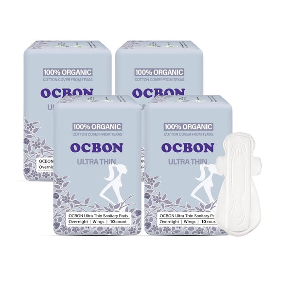 Almohadillas sanitarias OCBON ultrafinas sin perfume (40 unidades, durante la noche)