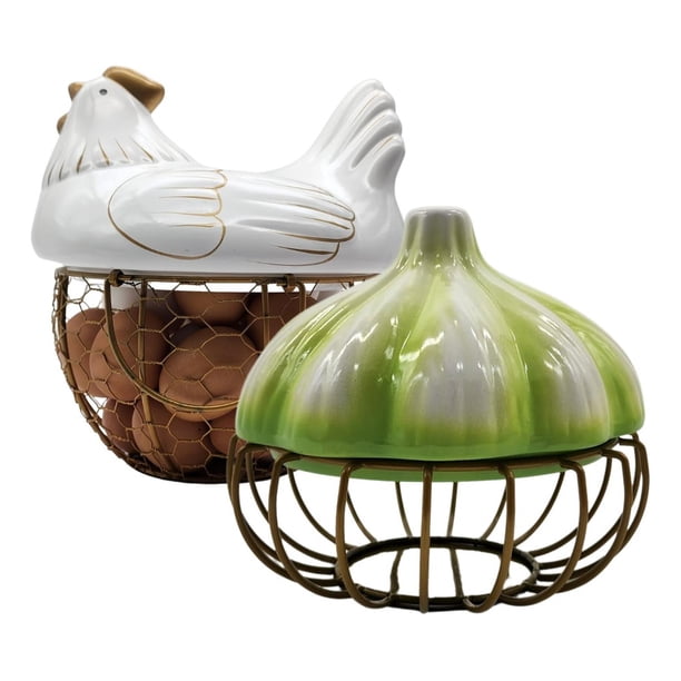 Pack Porta Huevos Y Porta Ajos Decorativos Cocina verde