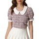 thumbnail image 1 of INSPIRE CHIC Blusa de Halloween con Cuello Peter Pan para Mujer, Decoración de Botones, Camisa Vintage de Tweed XL Rosa Gris, 1 of 6
