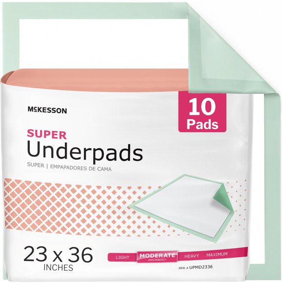 Almohadillas McKesson Super 58 x 91 cm, 10 unidades, absorción moderada