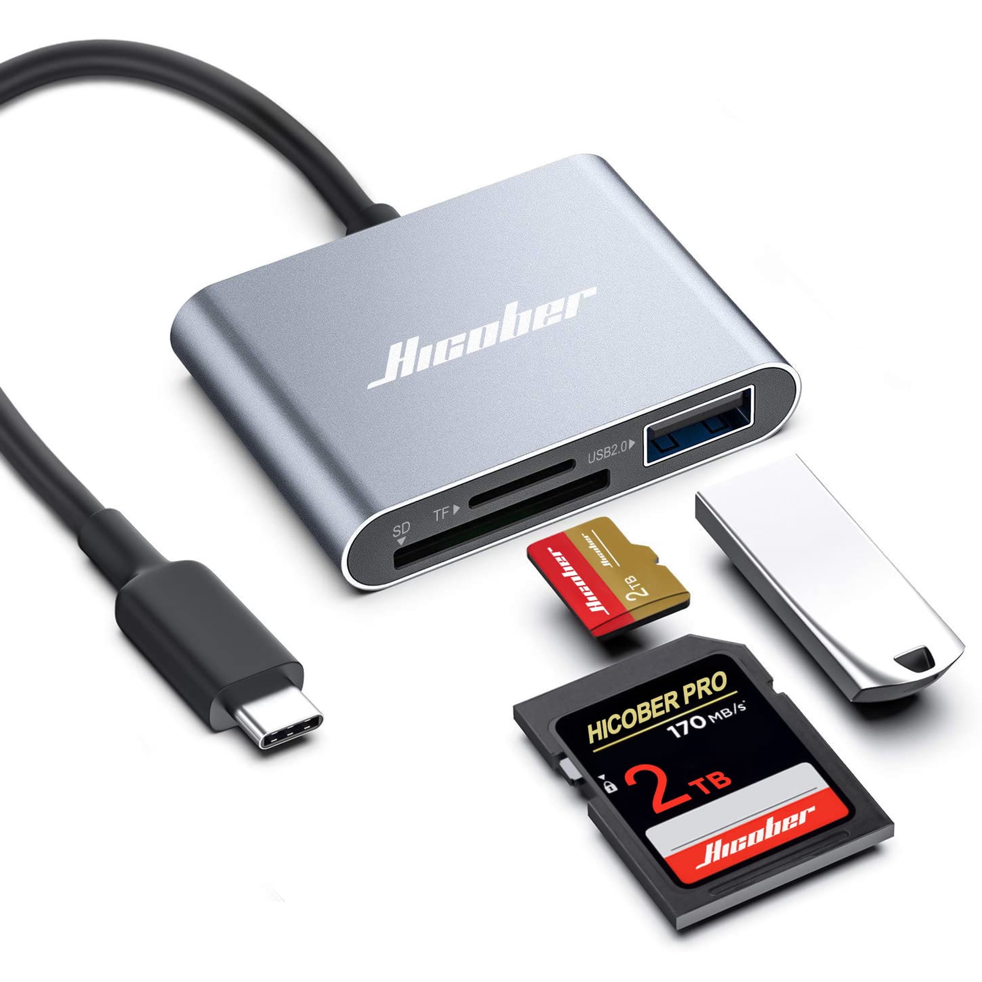 Lector De Tarjetas De Memoria Hicober Usb C A Sd/micro Sd 2tb Space Grey