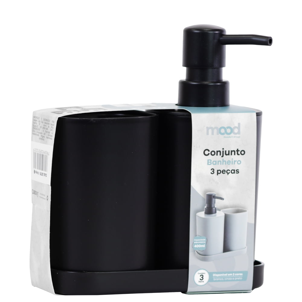 Set Dispensador De Jabón Nobre 350 Ml 3 Piezas Para Baño