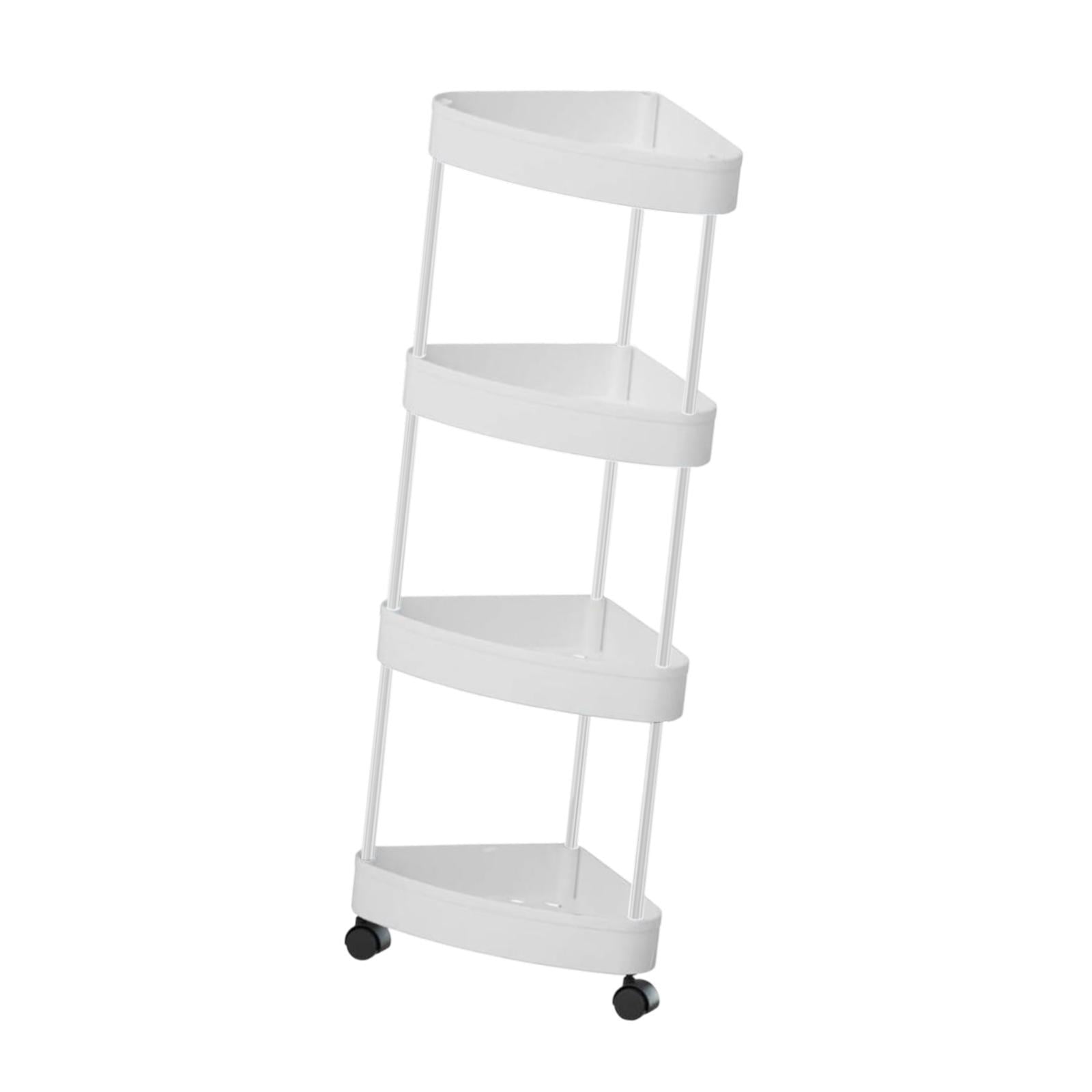 Magideal - Estante De Esquina De Piso, Piso De Pie Con Ruedas Para Un Espacio Pequeño Para El Estante De Exhibición De La Organización De Cocina De Baño, Soporte 4 Niveles Blancos