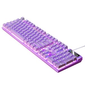Magideal - Mecánico Para Juegos Con Cable Efectos De Iluminación Led Usb Cómodos Controles Multimedia Respuesta Rápida 104 Teclas Para Pc Computadora De Violeta