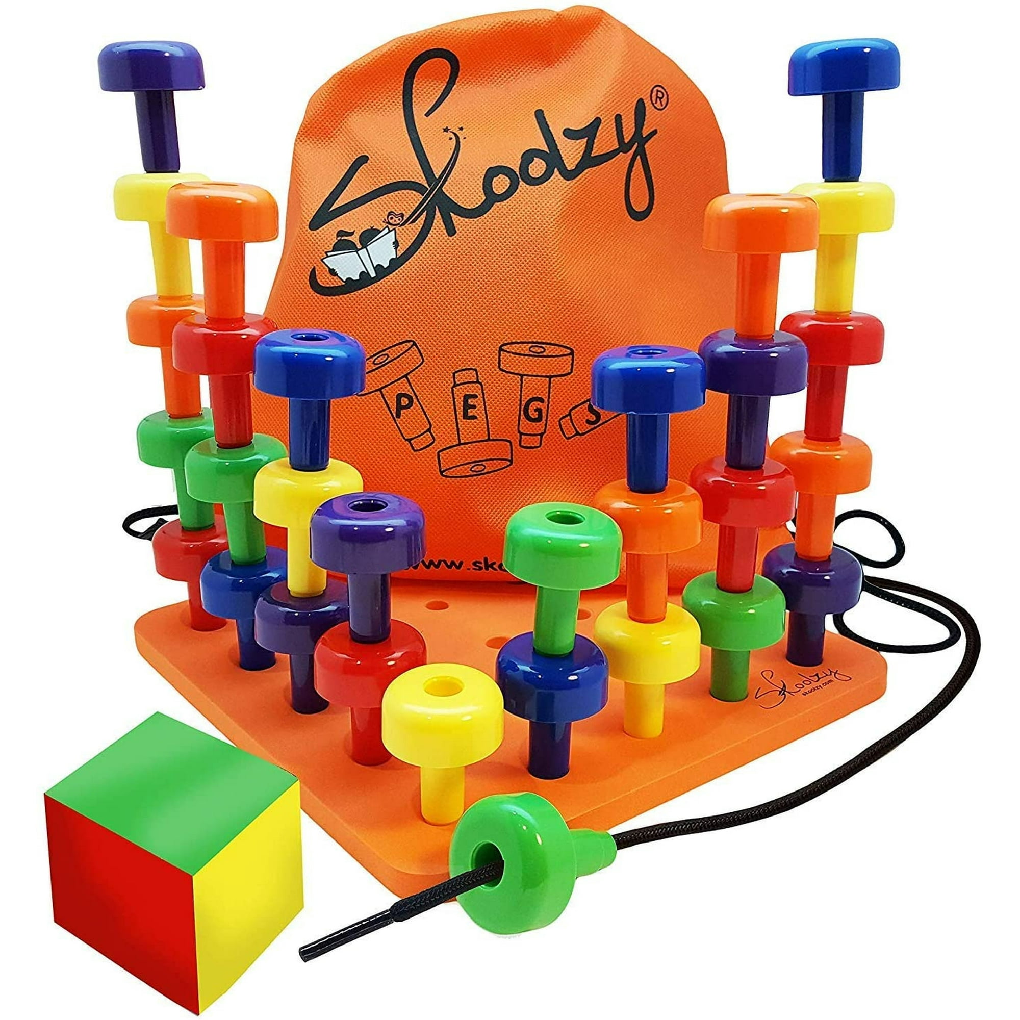Skoolzy Peg Board Set - Juguetes Montessori Para Niños Pequeños, Niños En Edad Preescolar | 30 Clavijas De Cordones Para Aprender Juegos, Colores De Dados Clasificación Conteo - Terapia Ocupacional Ac