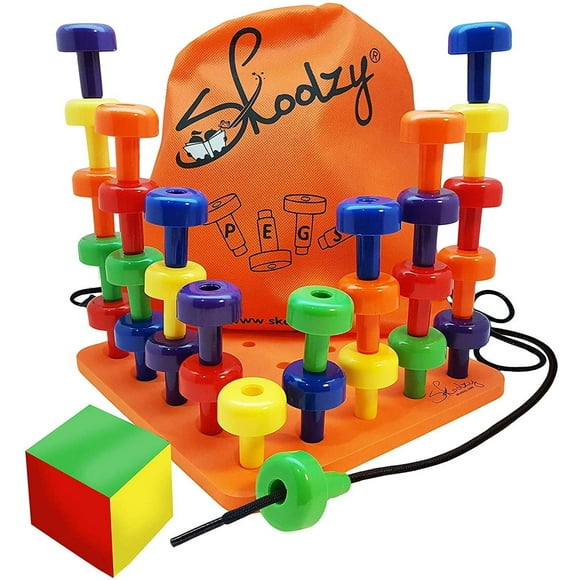 Skoolzy Peg Board Set - Juguetes Montessori para niños pequeños, niños en edad preescolar | 30 clavijas de cordones para aprender juegos, colores de dados Clasificación Conteo - Terapia ocupacional Ac