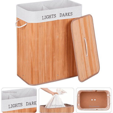 Genérico - Canasto Ropa Bambú Doble 65Cm Con Tapa