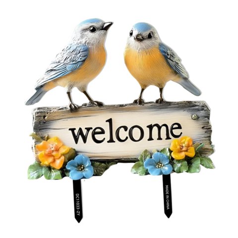 Ioensy - Letrero De Pvc Con Diseño De Pájaros De Bienvenida Para Jardín, Estaca Colorida Para Decoración De Césped.