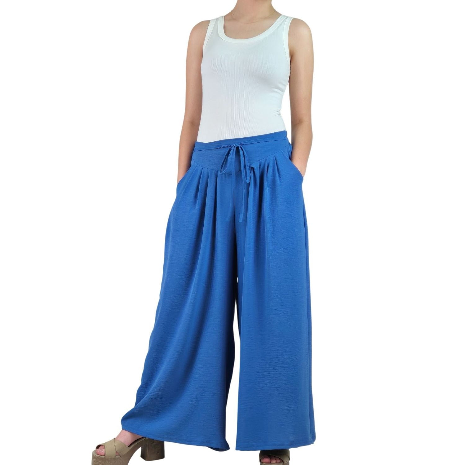 Likeshop - Pantalon Palazzo Algodon Mujer Tipo Lino Casual Playero 3001