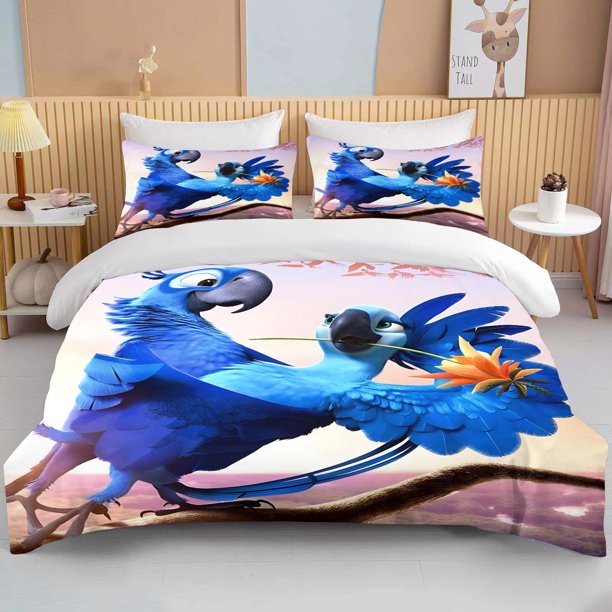 Bird Parrot Rio Printed Bedding Set Cartoon Anime Duvet Cover Comforter Pillowcase Boys Girls Children Adults King Gift Bed Sheets